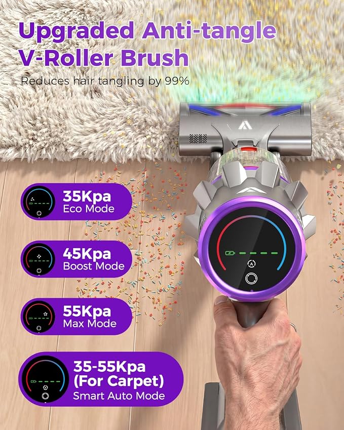 Coovy SU7 Ultra Cordless Vacuum Cleaner, 55KPa/650W 80Mins Runtime Powerful Suction Stick Vaccum for Whole-House Cleaning, Self-Standing Anti-Tangle Vac for Hard Floors Carpet Pet Hair, Ultra Version