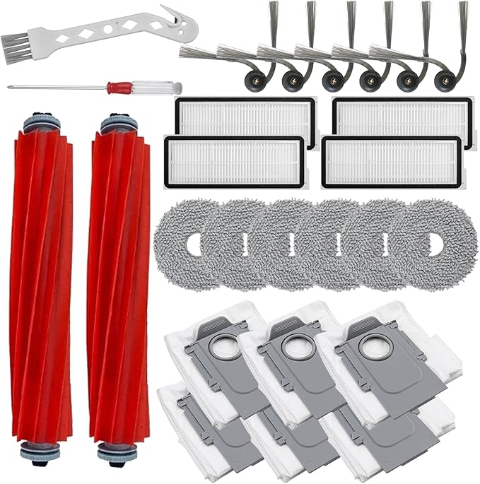 Eagles 26 Pack Replacement Accessories Compatible with Roborock QV 35A/QV 35S Robot Vacuum Cleaner, 2 Mainbrush, 6 Side Brush, 6 Mop Pads, 4 HEPA Filter, 6 Dust Bags, 1 Cleaning Brush, 1 Screwdriver