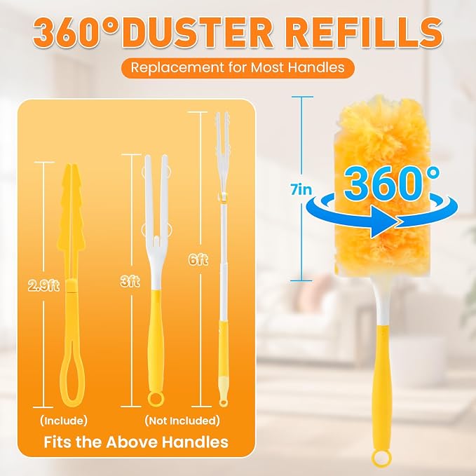 Alotiki Heavy Duty Duster Refills, 160 Count 360° Double-Sided Duster Refill and 4 Yellow Handle, Disposable Dusters Refill for Daily Dust Cleaning, Electronics, Furniture, Blinds, Ceiling Fans