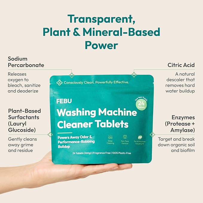 FEBU Save 15% on Swedish Dishcloth + Washing Machine Cleaner Tablets | 5 Pack Watercolor Reusable Paper Towels + 24ct Washer Cleaner Tablets