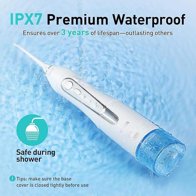 COSLUS Water Dental Flosser Teeth Pick C20: Portable Cordless Oral Irrigator 300ML Rechargeable Travel Irrigation Cleaner IPX7 Waterproof Electric Flossing Machine for Teeth Cleaning, White