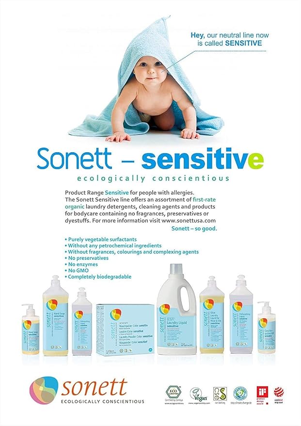 Sonett Organic Laundry Powder Color Sensitive for Sensitive Skin For People With Allergies 42 oz (Pack of 4)