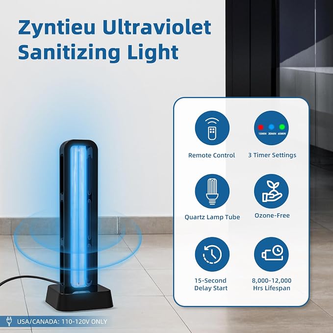 39W UV Light Sanitizer with Remote Control and 3 Timers – Home Disinfection Device 99.99% Removed of Germs, Viruses, Mold and Dust Mites – Whole Room UVC Lamp for Home and Office