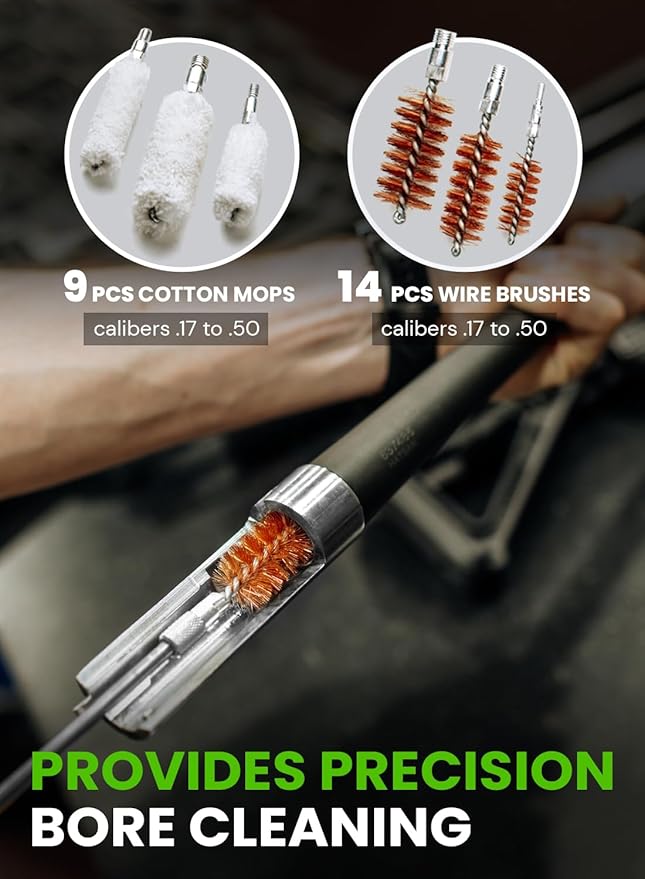 Universal Gun Cleaning Kit for All Guns - Portable Gun Cleaning Kits for Handguns and Rifles, Shotgun, Airsoft - Incl. Stainless Steel Rods, Brass Jags, Gun Cleaning Patches, Cleaning Swabs