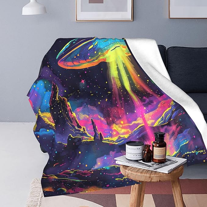 Galaxy UFO Blanket Gifts for Girls Boys Teens Space Decor Throw Blanket Cozy Plush Flannel Fleece Warm Soft Lightweight Fuzzy Winter Colorful Universe Blanket for Women Bed Sofa Couch 50"X60"