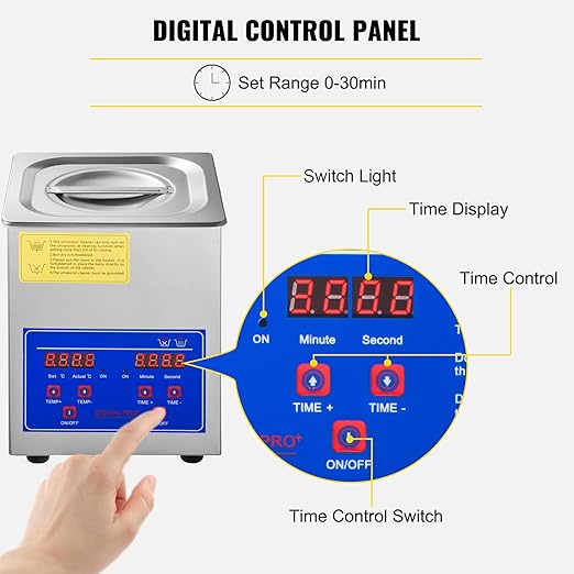 VEVOR 2L Digital Ultrasonic Parts Cleaner with Timer 40kHz Professional 304 Stainless Steel Ultrasonic Cleaner 110V for Jewelry Watch Glasses Diamond Eyeglass Small Parts Cleaning