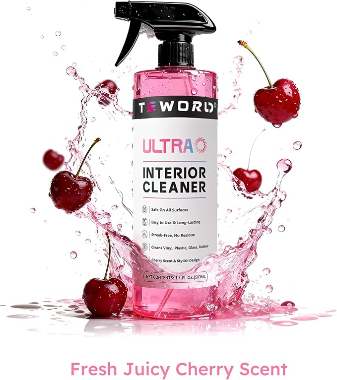Tesla Seat Cleaner & Stain Remover, Interior Cleaner for White & Black Vegan Leather, Interior Cleaning Kit for Seats, Console, Dash, Model 3, Y, S, X, Cybertruck Accessories (Cherry Pink)