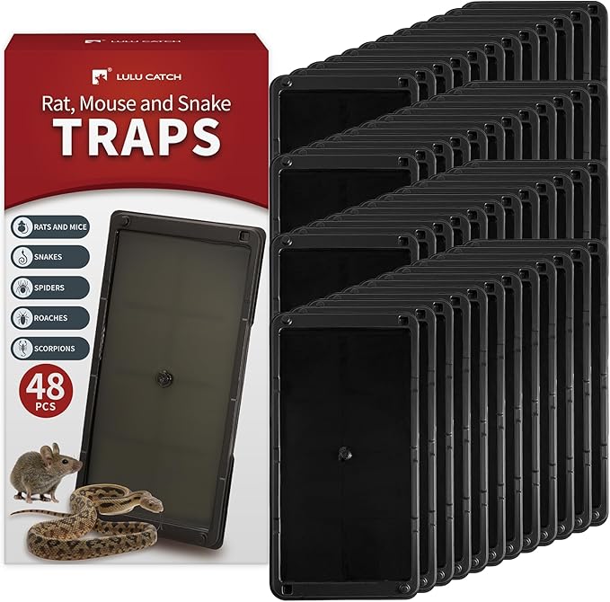 LULUCATCH Sticky Mouse Trap, 48 Pack Large Glue Traps, Pre-Baited Heavy Duty Non-Toxic Bulk Glue Boards Mouse Traps Indoor for Mice, Snakes, Rat, Insects, Cockroaches & Spiders, Pet Safe Easy to Use