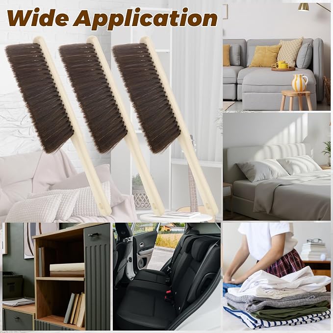 16PCS Wooden Dust Brush Hand Broom Hand Brush with Long Wood Handle Soft Bristle Bench Brush for Cleaning Car Bed Sofa Fireplace Couch Clothes