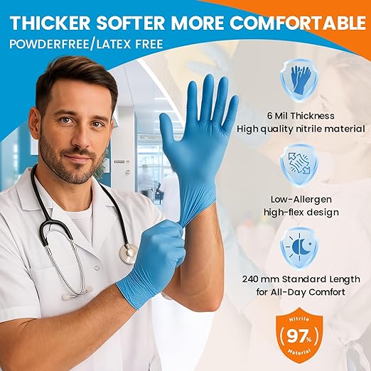 ANBOSON Nitrile Exam Gloves 6mil – Latex-Free, Powder-Free, Textured for Cleaning and Food Handling(Blue of 1000, Medium)