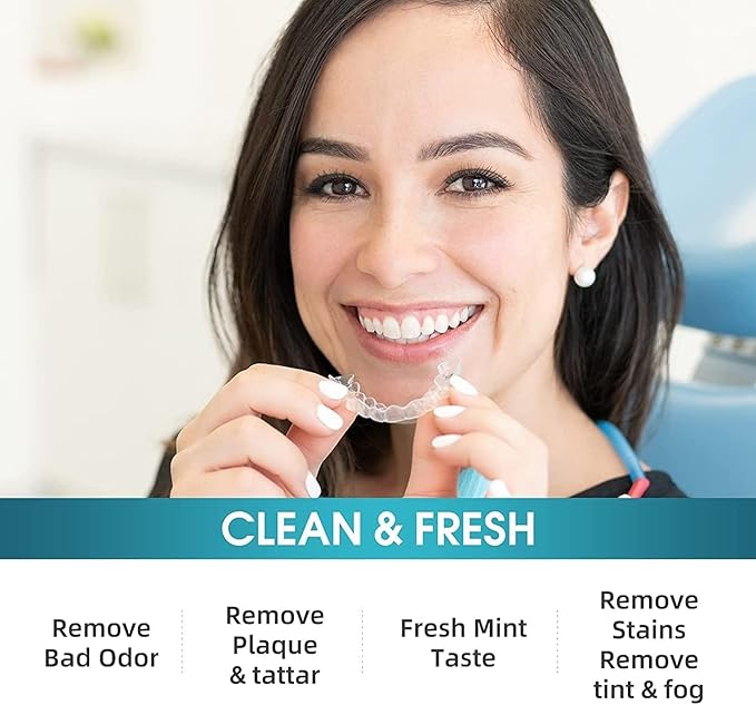 Y-Kelin Retainer and Denture Cleaner 120 Tablets for 4 Months Removes Stains Plaque Odors for Dentures Retainers Mouth Guard and Removable Dental Appliances (120 PCS, Mint Flavor)