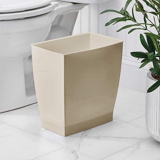 iDesign Small Plastic Bathroom Trash Can, Slim Rectangle Garbage Bin for Bedroom, Office, Dorm, Brown