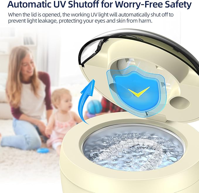 Ultrasonic Retainer Cleaner Machine, 45kHz Ultrasonic Denture Cleaner with 200ML Capacity & 4 Modes for Dental Cleaning Pod, Aligners, Mouthguards, Retainers, Jewelry, Yellow