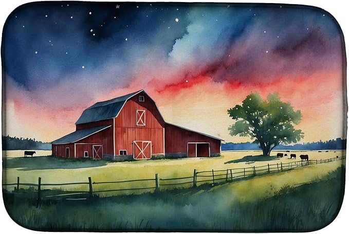 Caroline's Treasures Barn at Twilight Dish Drying Mat Absorbent Dish Drying Mat Pad for Kitchen Counter Dish Drainer Mat for Countertop, 14 x 21", Multicolor
