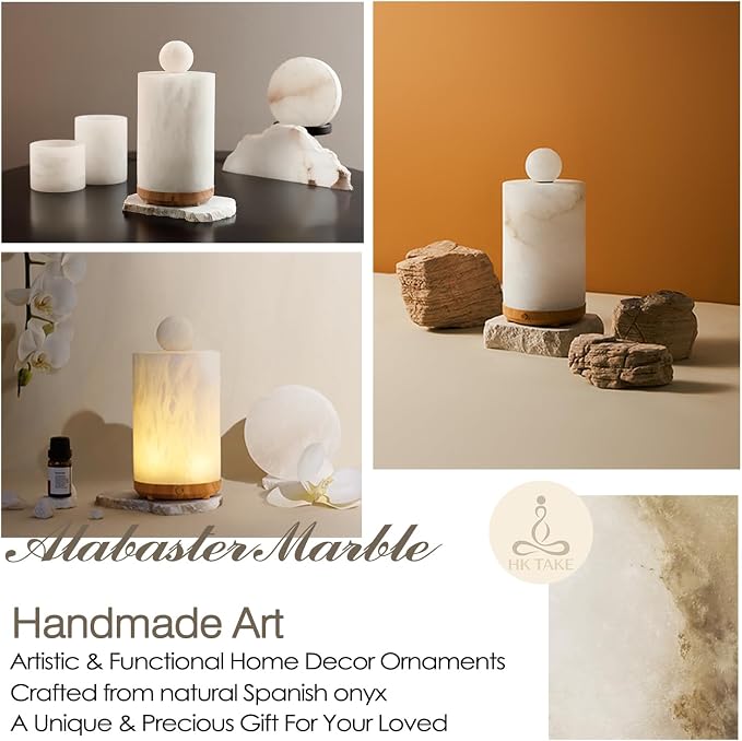 Marble Essential Oil Diffuser Machine Scent Air Humidifier for Home and Bedroom Spas Self Care Wellness Gift Set for Woman Stone Aromatherapy Diffuser (Alabaster, Cylindrical, 100, Milliliters)