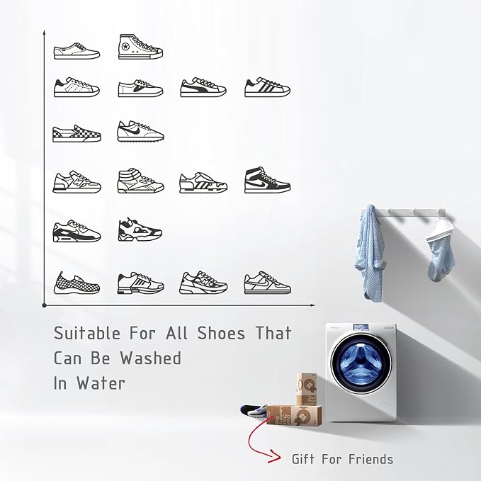 Shoe Washing Machine Bag - Dual Shoe Bag for Washing with Adjustable Shoe Trees, Laundry Shoe Bag for 2 Shoes, Fluffy Fiber, Wrap-around Cleaning, Olive-shaped Design, Durable Zipper, Blue