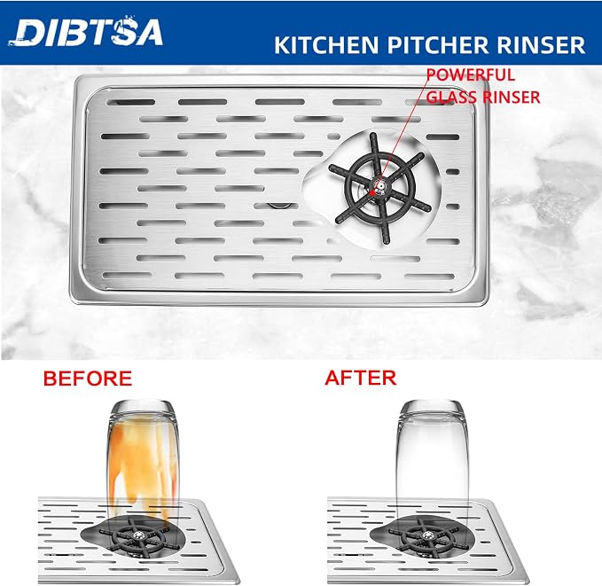 DIBTSA Pitcher Rinser, Espresso Rinser with Spray, Drain and Drip Tray, Stainless Steel Bar Glass Rinser for Sink, Cup Washer for Home Kitchen Hotel Cafe Restaurant (16.7x9.1x1.2 Inch)
