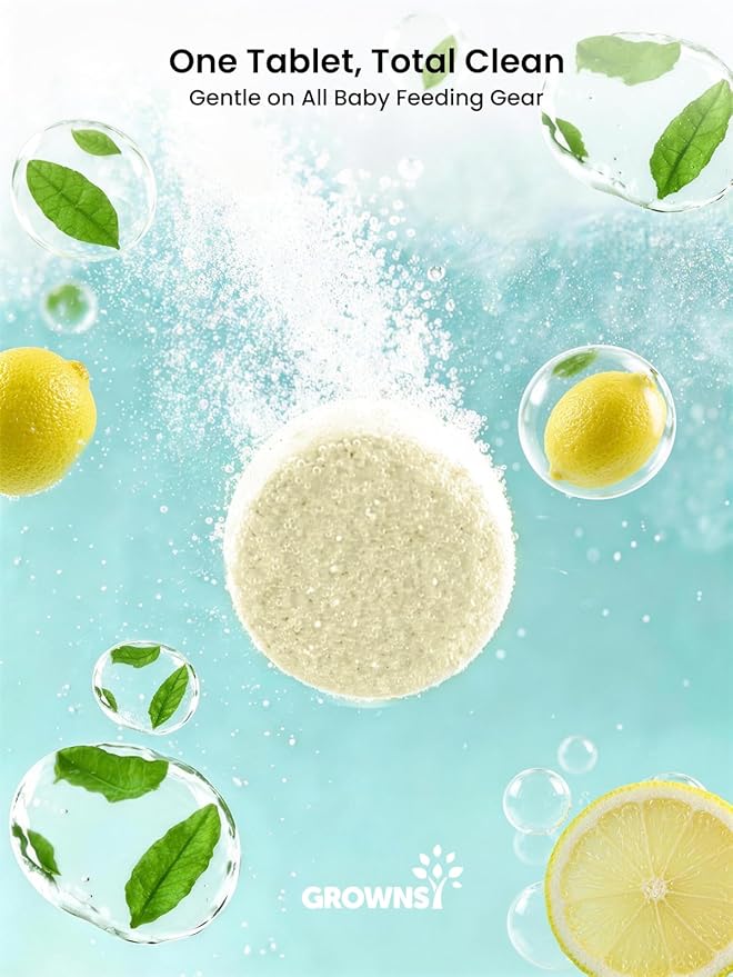 GROWNSY Bottle Washer Detergent Washing Tablets, Plant-Based Enzyme Formula, Removes Milk Residue & Odor, Safe for Baby Bottles & Pump Parts, Compatible with All Bottle Washers, Unscented, 150 Count