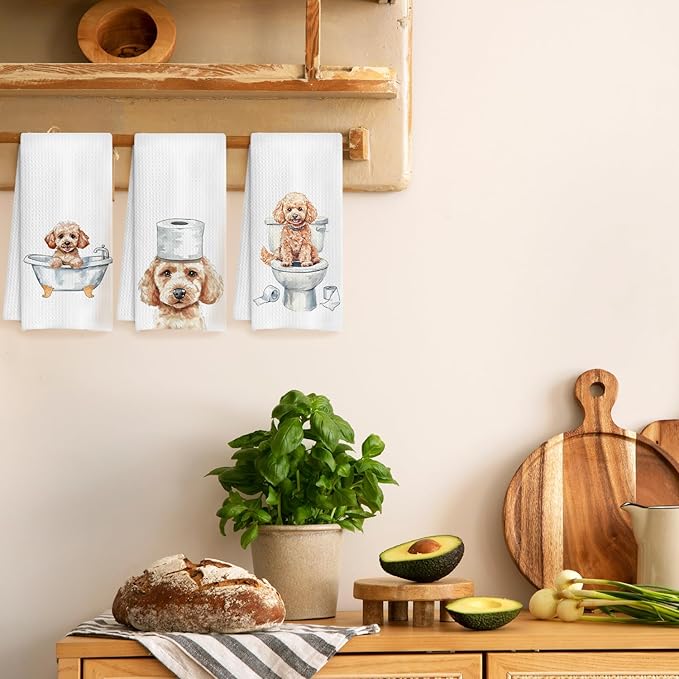 Funny Poodle Bathroom Hand Towels Set of 3, Poodle Decor Hand Towels for Bathroom, Poodle Mom Gifts, Gifts for Poodle Lovers, Kids Bathroom Decor, Dog Bathroom Decor, 16x24 Inch