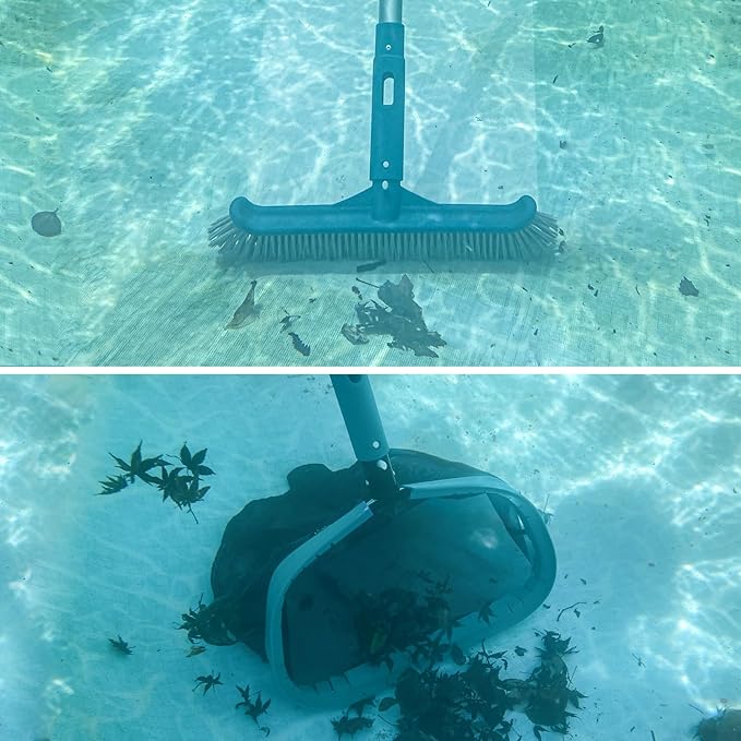 Above Ground Pool Cleaning Kit with Garden Hose Pool Vacuum, Aluminum Frame Leaf Rake Net, Wall Brush and 8Ft Pole for Remove Leaves & Debris