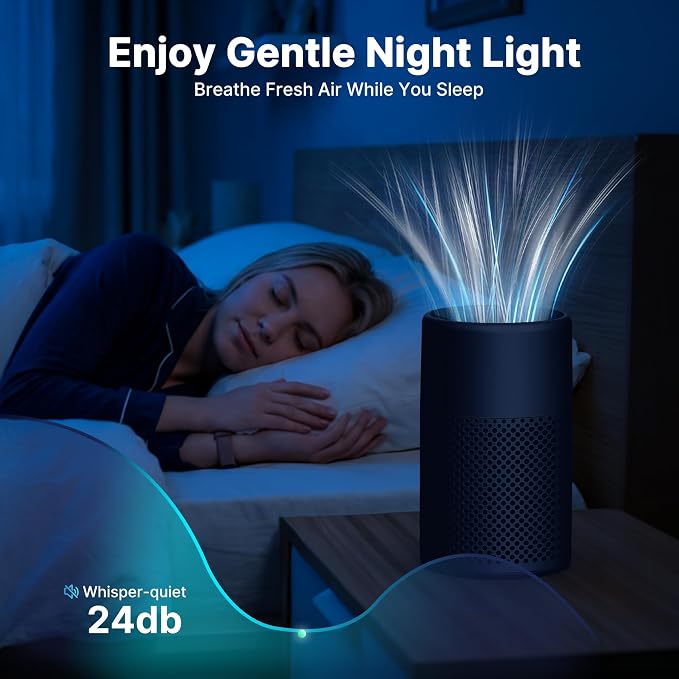 2 Pack Air Purifiers for Bedroom Home, True HEPA Filter for Dust, Smoke, Pet Dander, Small Air Purifier with Sleep Mode for Bedroom Office, Night Light Quiet 24dB, Fragrance Sponge, Black