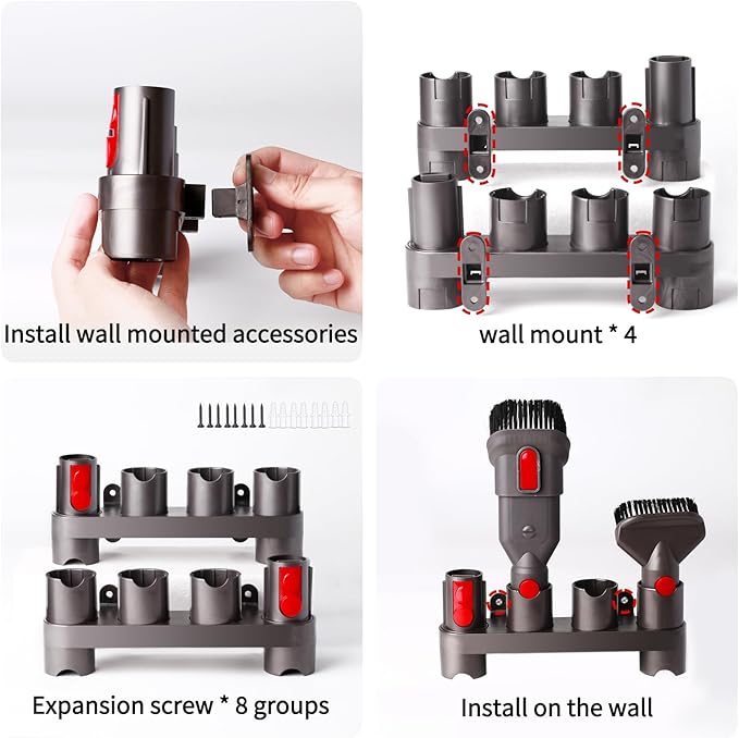 keluke Premium Accessory Holders Compatible with Dyson Vacuum Cleaners - Wall Mount and Docking Station Organizer for V15 V7 V8 V10 V11 Model, with 10 Storage Adapters (2 Pack)