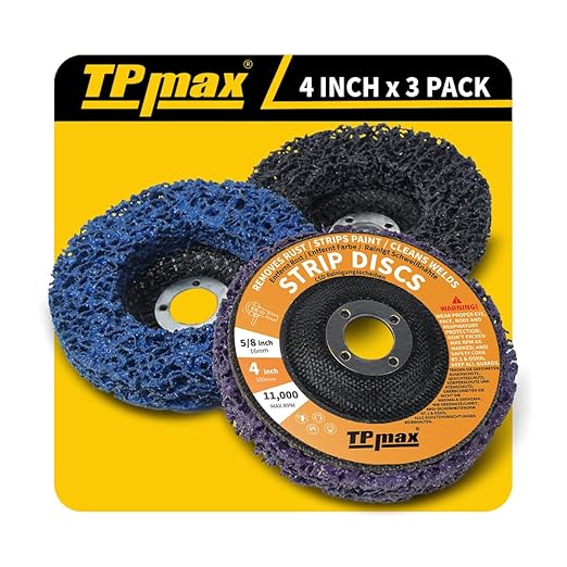 TPmax 4" x5/8'' Stripping Discs Rust Remover Wheel Remove Paint and Oxidation Poly Strip Wheel Disc Abrasive Angle Grinding Wheel - 3 Pack(Purple/Blue/Black)