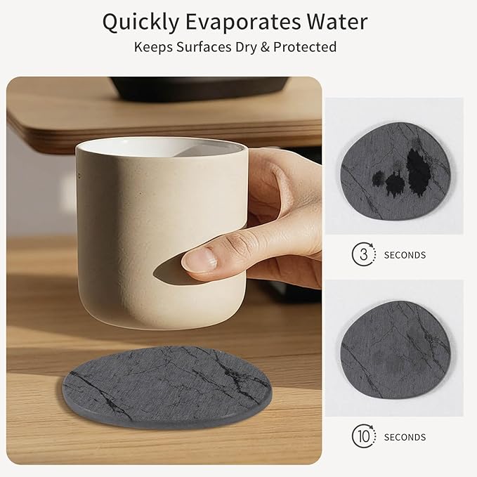 Diatomaceous Earth Coasters Set of 4，Super Absorbent Quick-Dry Heat-Resistant Drink and coffee Coasters, Modern Stone Irregular Design for Kitchen Counter and Coffee Table (Grey Coaster)