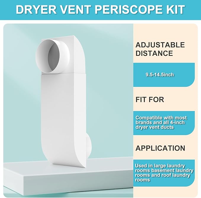 Periscope Dryer Vent Connector Kit, Upgraded 304 Stainless Steel Adjustable 9.5-14.5" Telescoping Dryer Vent Duct Fit all 4 in Outlet Tight Space Slim Flat Exhaust Duct Pipe Hose Replacement Vents