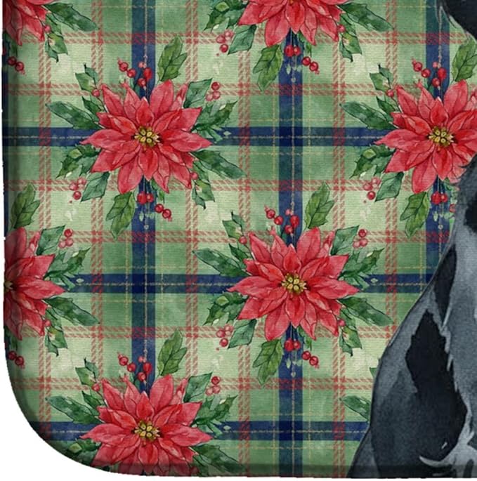Caroline's Treasures Black Flat-Coated Retriever Christmas PoinsettIas Dish Drying Mat Absorbent Dish Drying Mat Pad for Kitchen Counter Dish Drainer Mat for Countertop, 14 x 21", Multicolor