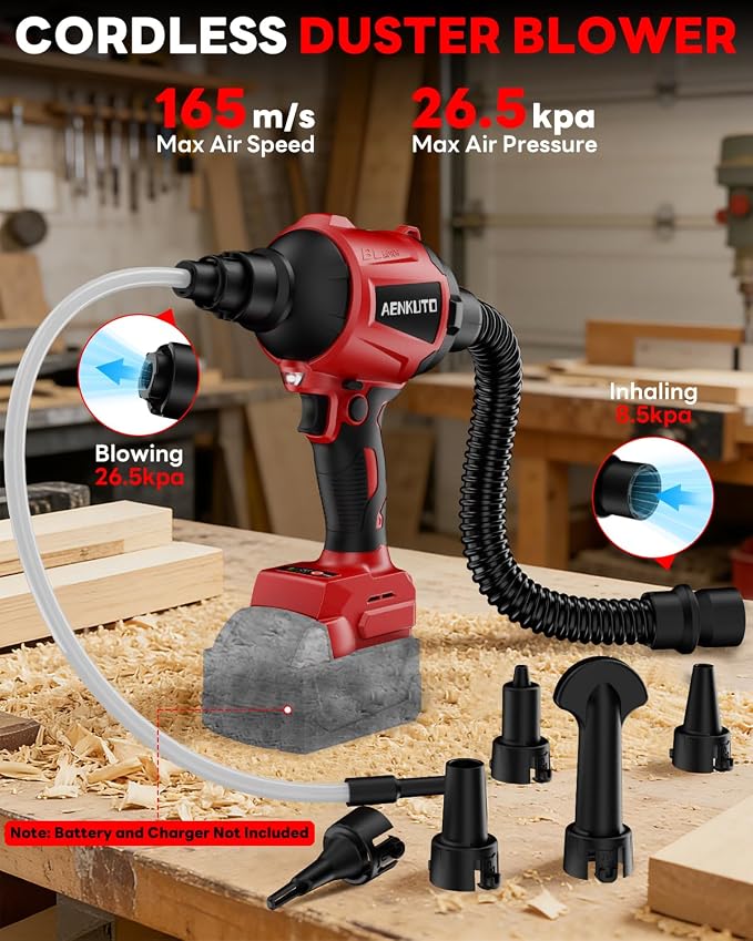Cordless Compressed Air Duster & Blower Compatible with Milwaukee 18V Battery Brushless Handheld Dust Air Blower, 3-Speed Control, 7-in-1 Nozzles, Portable Inflatable Pump for Camping (No Battery)