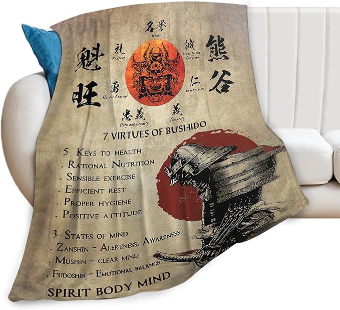 Tijuboni Japanese Samurai Throw Blanket Japanese Warrior Gifts for Men Women Girls Boys Kids Adults Soft Flannel Fleece Blanket for Couch Sofa Bed Home Decor 60"x80"