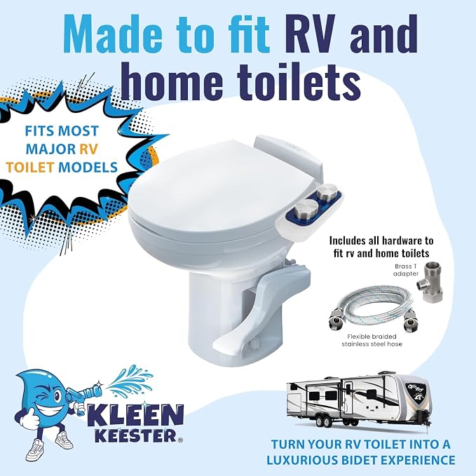 RV BIDET by KLEEN KEESTER - Dual Self Cleaning Nozzles, Front & Rear Cleaning, Non Electric Ultra-Thin Toilet Seat Attachment - Home Kit Included
