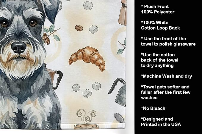 Caroline's Treasures Schnauzer Coffee Bar Kitchen Towel Velour Plush Front and Cotton Loop Back Machine Washable