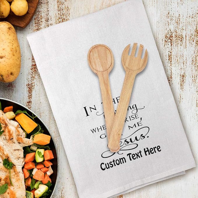 Custom Decor Flour Kitchen Towels in The Morning When I Rise, Give Me Jesus Inspiration & Motivation God Cleaning Supplies Dish Towels Personalized Text Here