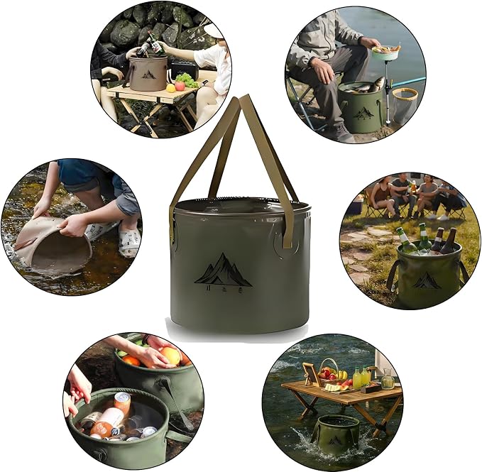 2Pcs Collapsible Bucket with Handle, 10 Gallon(20L+20L), Multifunctional Water Basin, Folding Tub, Portable Bin, Ultra Lightweight Outdoor Basin Bucket, Folding for Fishing, Camping, Hiking