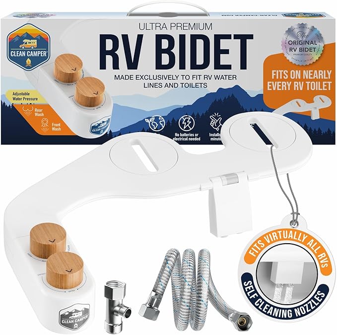 Clean Camper The Original RV Bidet Self-Cleaning Dual Nozzles | Non-Electric, Reversible Design | Easy Installation, RV Waterline Compatible | Adjustable Gentle Water Pressure | Eco-Friendly