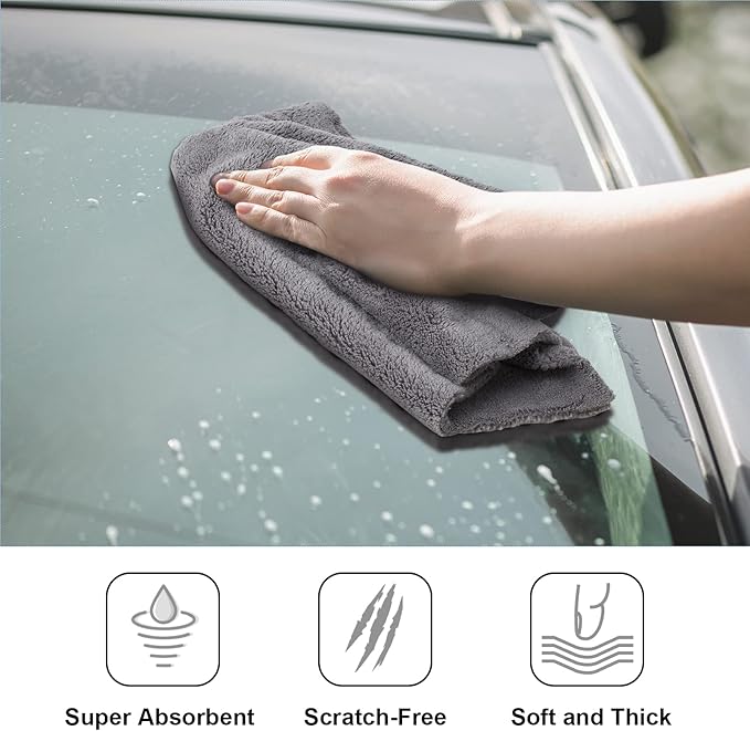 Shimeyao 30 Pcs 16 x 16 Inch Edgeless Microfiber Plush Towels for Cars Detailing Drying Wash Polishing Absorbent Cleaning Cloths, 500 GSM (Gray)