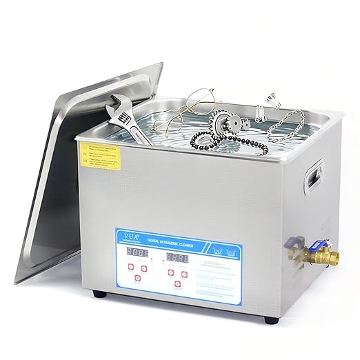 VUA 15L Commercial Ultrasonic Cleaner with Digital Timer & Heater, Professional Ultrasonic Parts Cleaner, 40kHz Ultra Sonic Cleaning Machine for Repairing Tools Industrial Parts Wrench