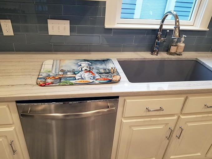 Caroline's Treasures DAC6199DDM Bedlington Terrier The Chef Dish Drying Mat Absorbent Dish Drying Mat Pad for Kitchen Counter Dish Drainer Mat for Countertop, 14 x 21", Multicolor