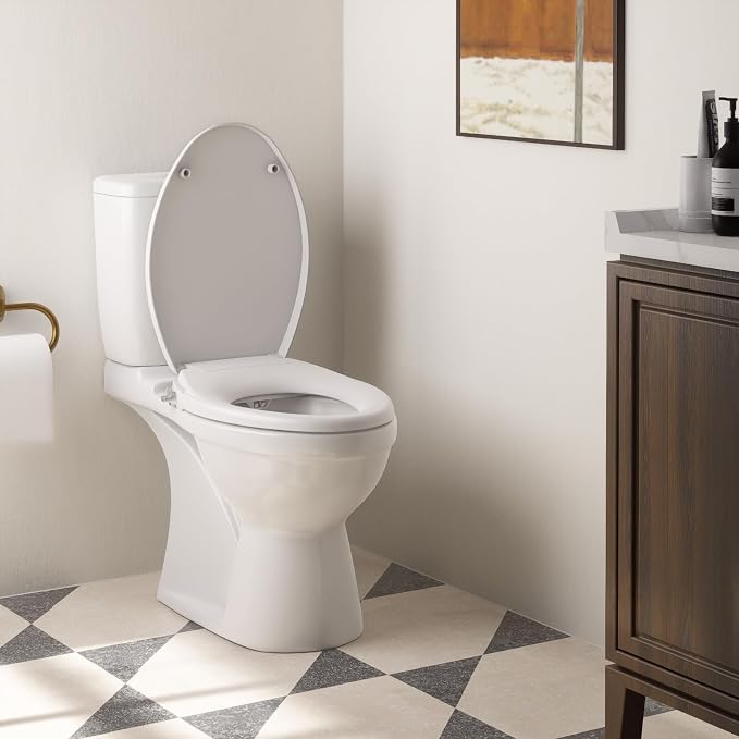 Elongated Bidet Toilet Seat with Soft Close, Non-Electric Bidet Toilet Seat with Self Cleaning Dual Nozzles, Fit Elongated Toilet Seat, Bidet Attachment