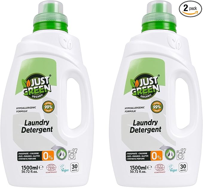 Liquid Laundry Detergent, Plant-Based Laundry Soap, Non-Toxic, Hypoallergenic, Fragrance-Free, EcoCert Certified, Vegan, For Whites & Colors, 30 Washes, 50.7 fl oz (1500 ml) 2 Pack