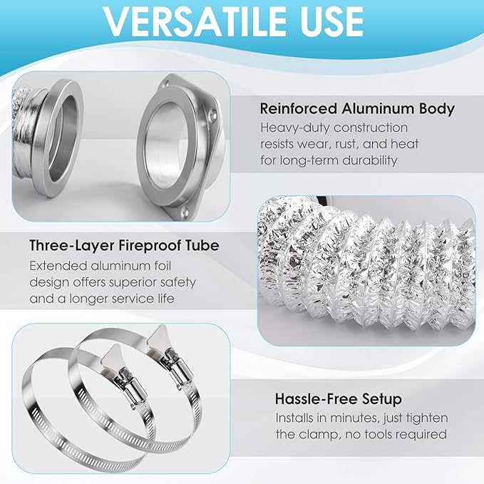 Magnetic Dryer Vent Connector Kit for Tight Space, Air Coupling Duct Exhaust Hose Recessed on Wall, 4inch Flexible Quick Pipe Connection Replacement , Indoor Cleaning Box Attachment