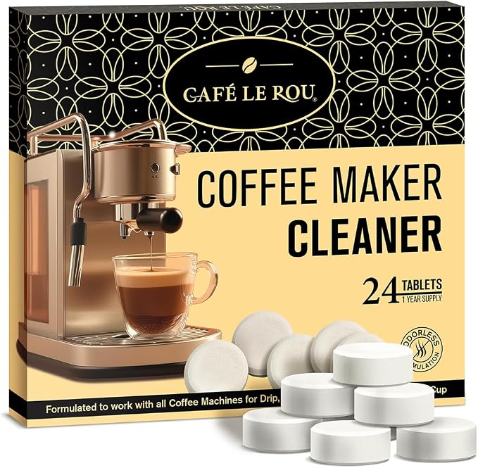 Cafe Le Rou Coffee Maker Cleaner and Descaler Tablets, Universal Cleaning Solution for All Machines | Paper Coffee Filters, 400 Count, Biodegradable, Natural Fibers 8-12 Cups