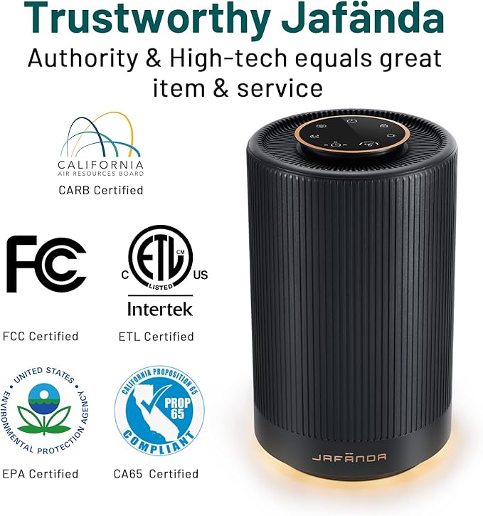Small Air Purifiers for Home Bedroom Coverage 450 sqft, 22 dB Quiet Air cleaner with Brushless Motor, for 99.97% Dust Smoke Odor Pollen Pets Hair Dander, Night Light, JF100 Black