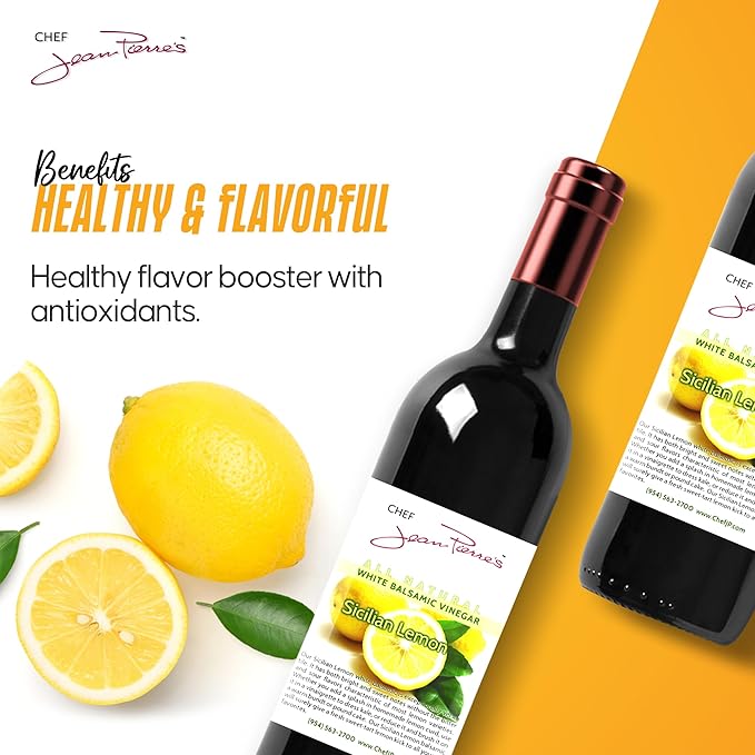 Chef Jean Pierre's Italian Balsamic Vinegar - 375ml (12.5oz) Rich Lemon Flavor, 12-Years Traditional Barrel Aged - Ideal For Enhancing Your Meals