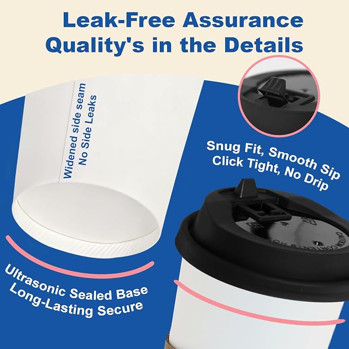 20 oz 500 Pack Coffee Cups with Lids and Sleeves, Straws, Hot Disposable To Go Travel Paper Cups Bulk for Office, Home Coffee Bar Accessories, Chocolate, Cocoa, Beverage (White)