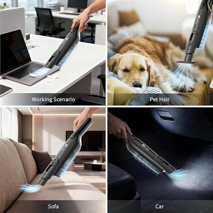 Cordless Handheld Vacuum, Lightweight Portable Hand Vacuum Cleaner with LED Light,Rechargeable Hand Held Vacuum with One-Touch Empty, Powerful Suction for Office,Home,Black