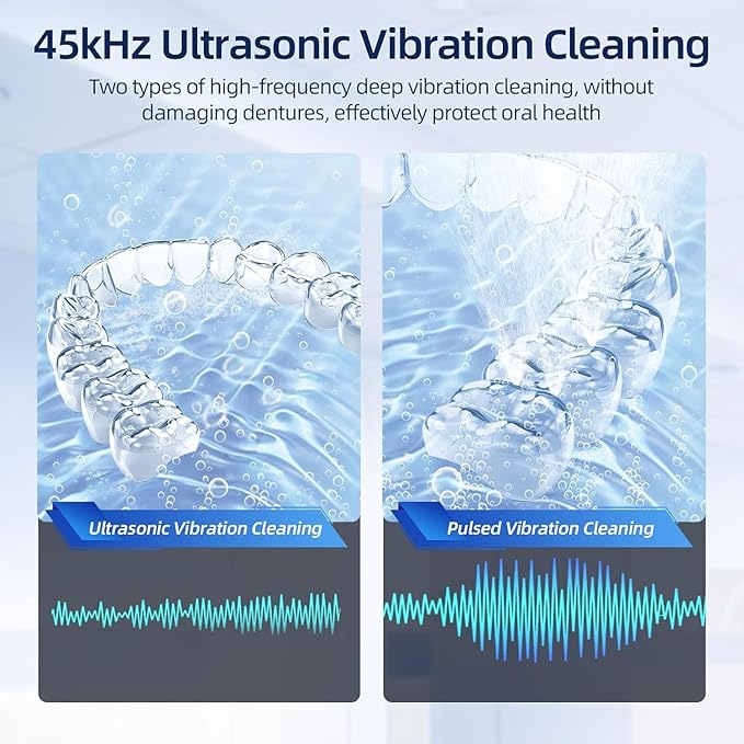 EcoBasic Retainer Cleaner, 45kHz Ultrasonic Retainer Cleaner Machine with 200ML Capacity & 4 Modes for Dentures, Aligners, Mouthguards, Retainers, Jewelry and Denture Appliances, White