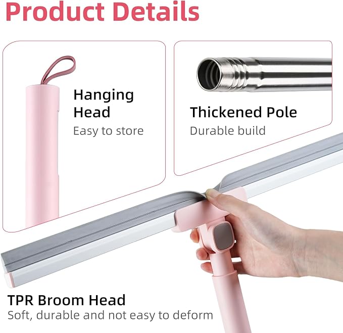 Floor Squeegee with Long Handle, 51 inch Stainless Steel Handle & 19 inch Rubber Blade, Heavy Duty Squeegee Mop for Tile, Garage, Shower Glass, Marble, Windows Cleaning & Water Removal